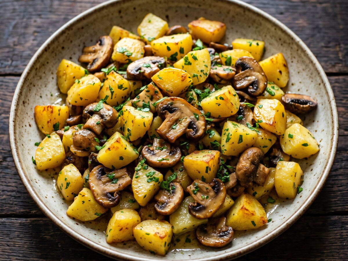 Hessische Kartoffelpfanne mit Kräutern und Pilzen