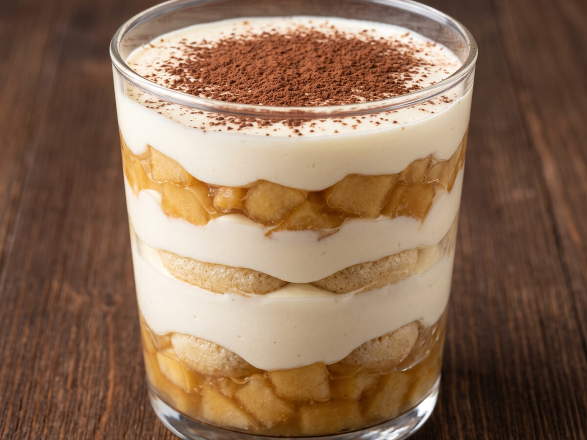 Apfel, Biskuit und eine feine Quarkcreme