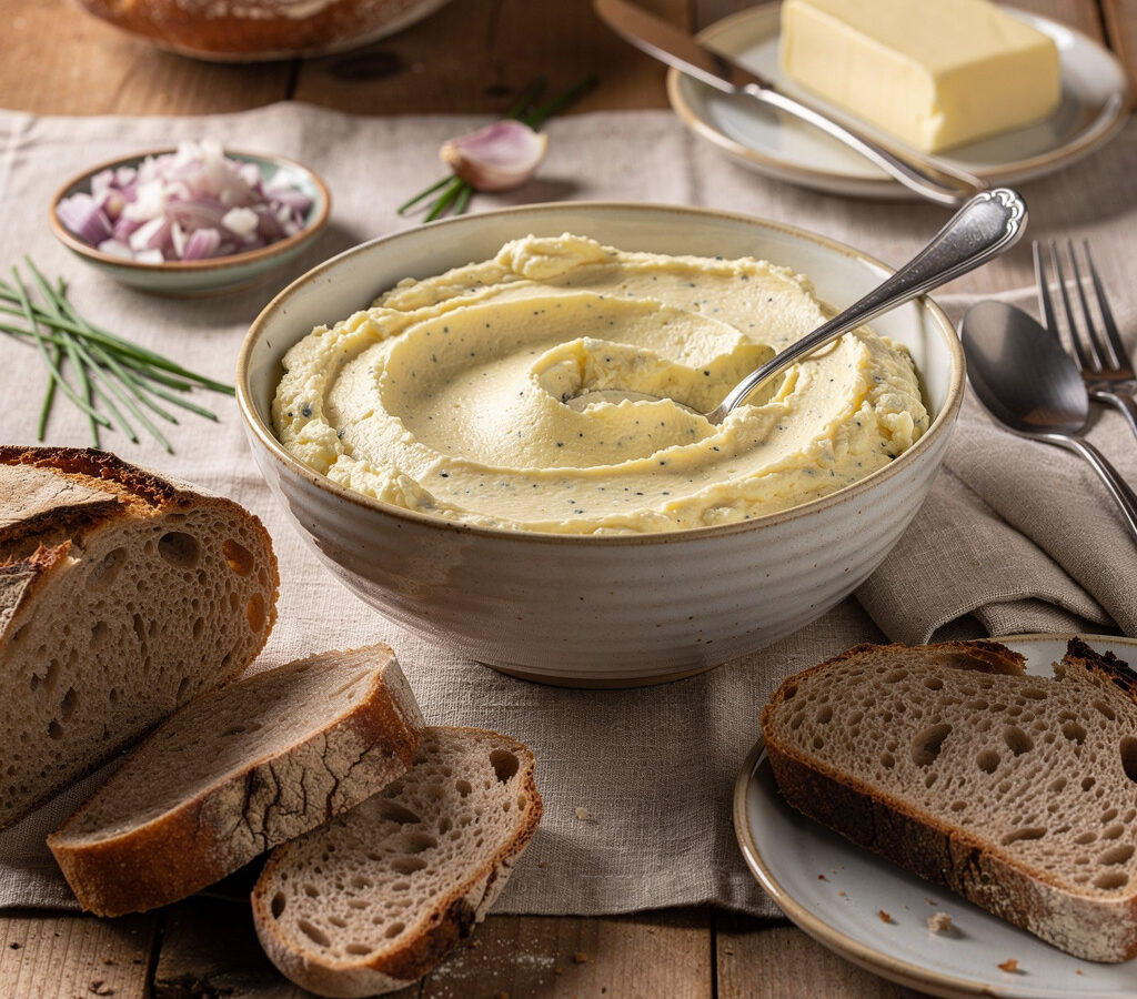 Hessische Brotzeit: cremiger Kochkäse auf kräftigem Bauernbrot