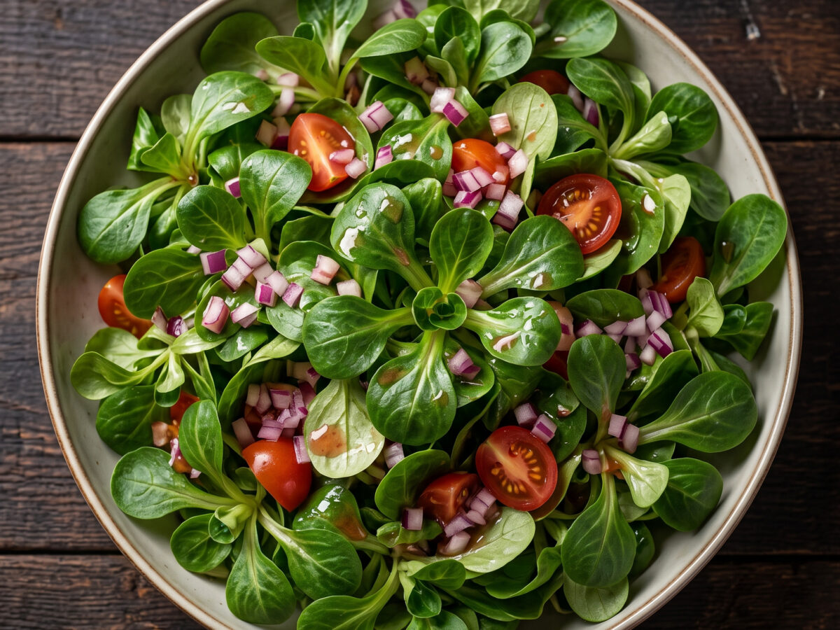 Hunsrücker Mausohrsalat mit Himbeervinaigrette