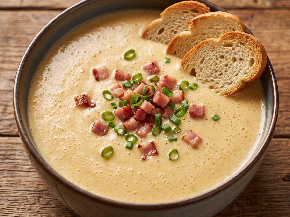 Käse-Bier-Süppchen mit Roggenbrot-Croûtons