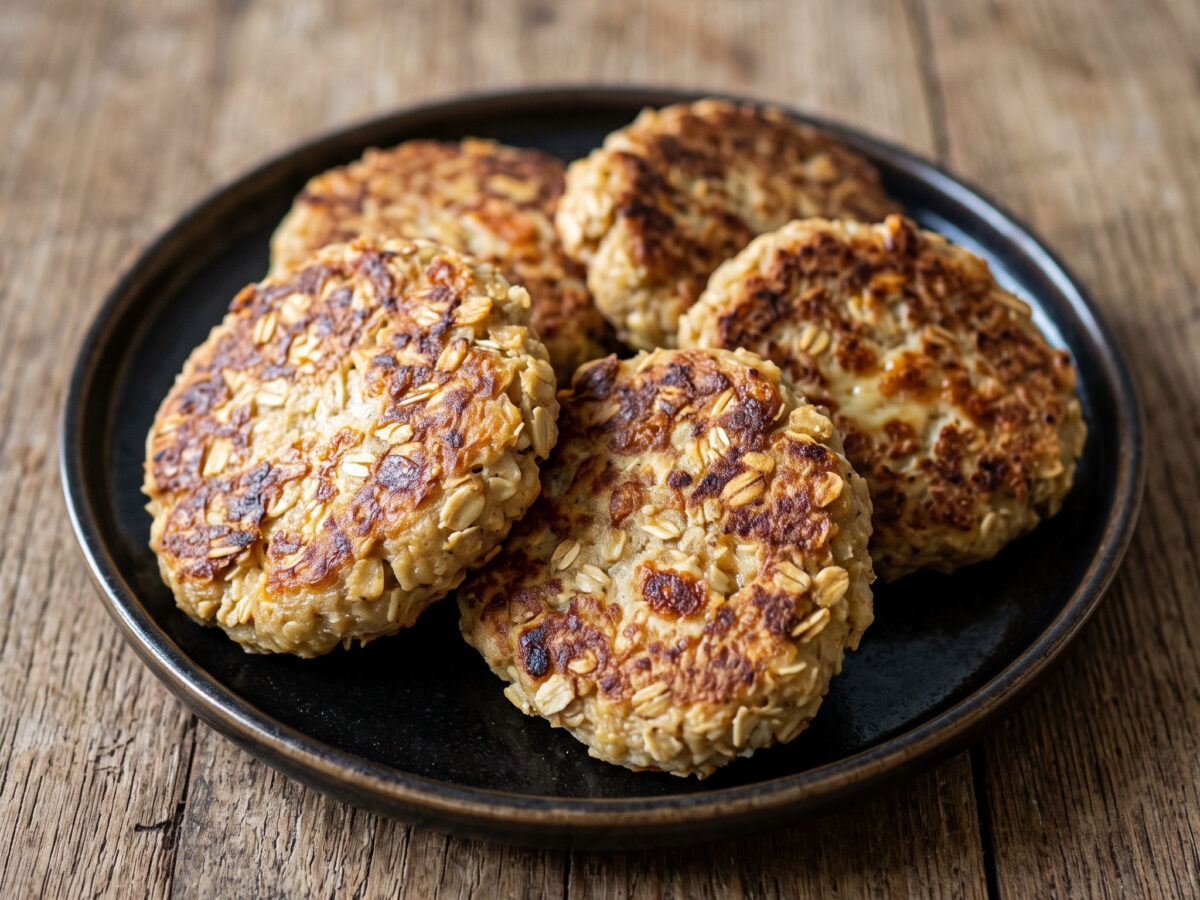 Käse-Haferbratlinge mit Gurkensalat und Kräuterquark