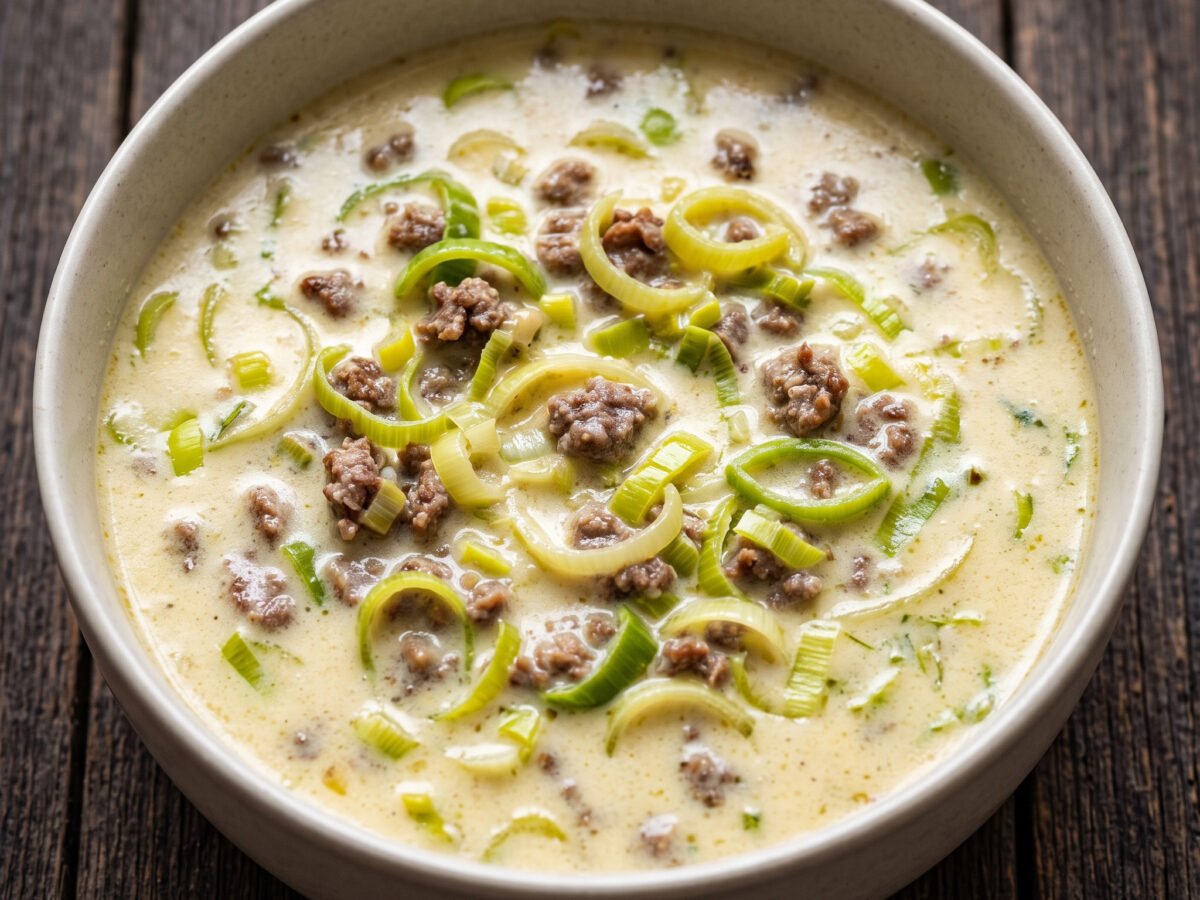 Käse-Lauch-Suppe mit Rinderhack