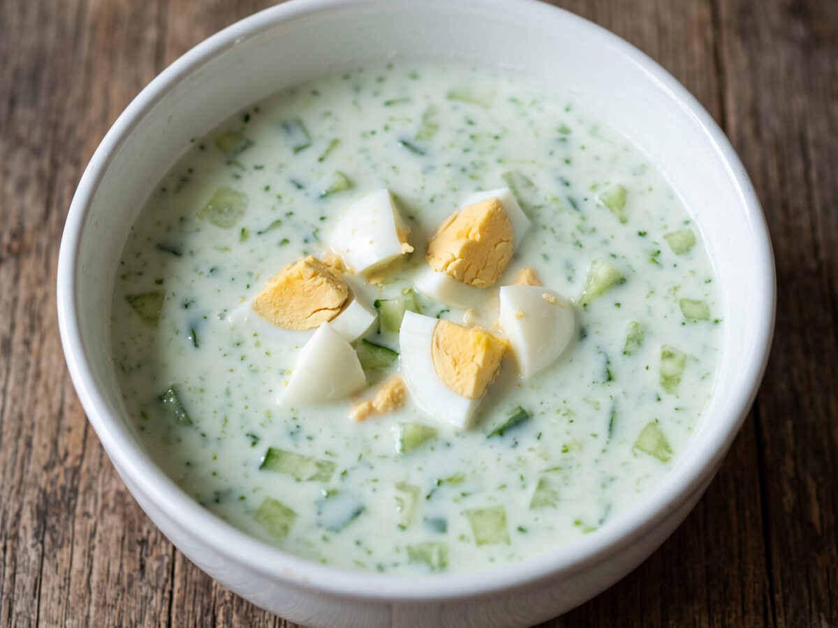 Kalte Gurkensuppe mit Buttermilch und Ei