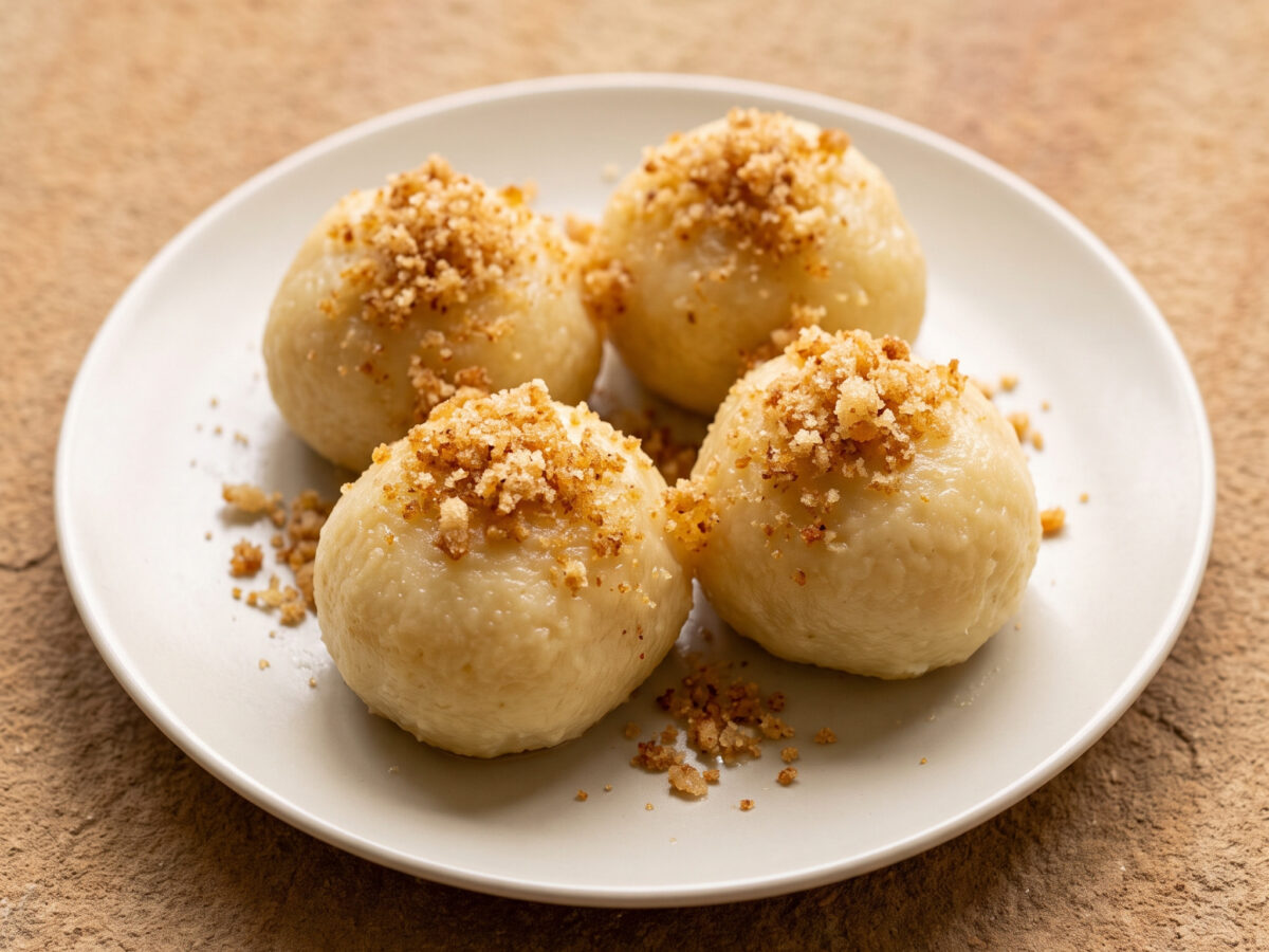 Kartoffel-Zwetschgenknödel mit würziger Butterbröselhülle