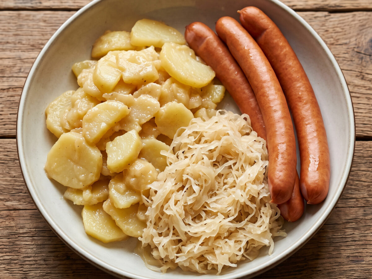 Kartoffelsalat mit Kraut und Frankfurter Würstchen