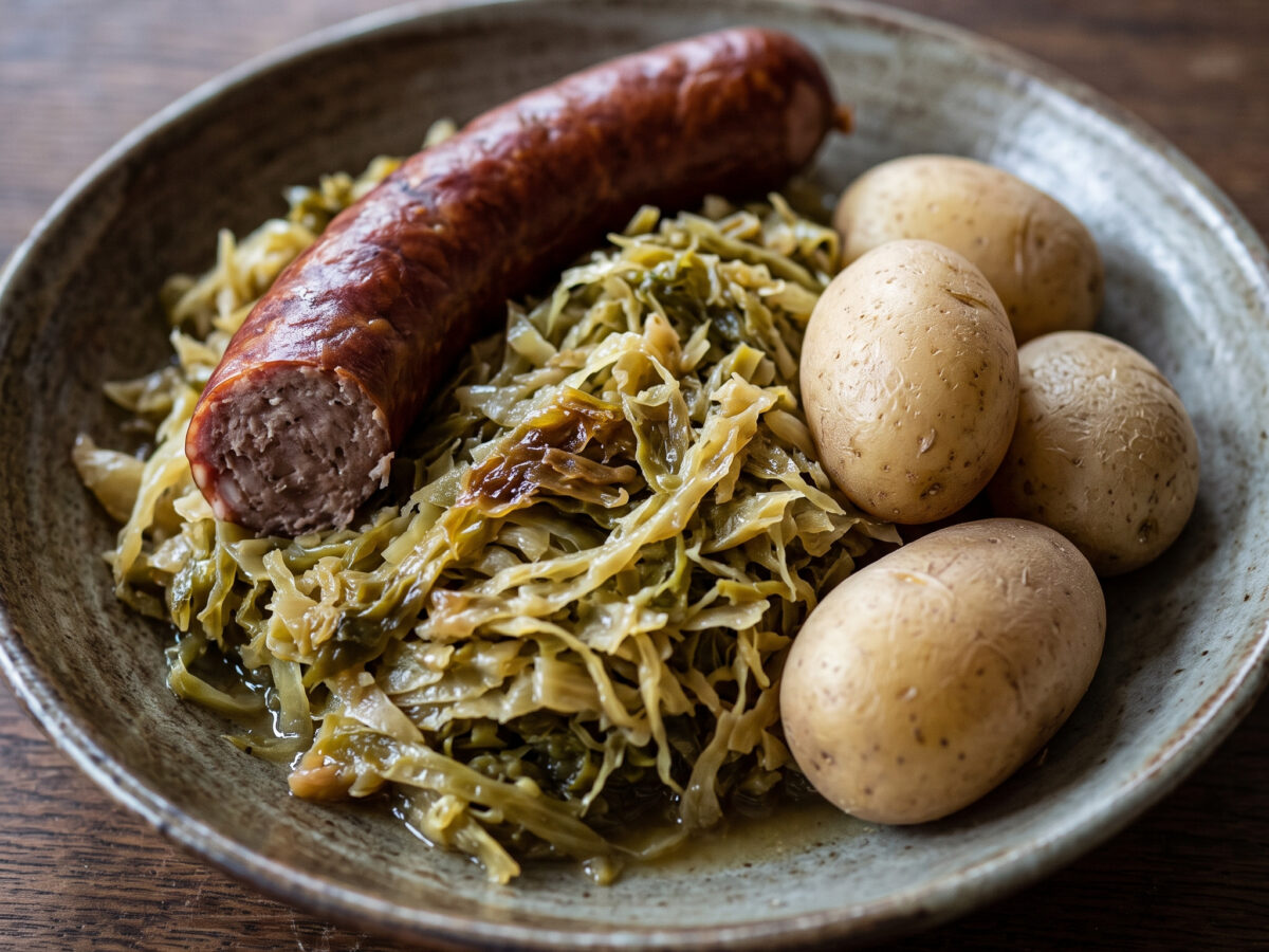 Knieperkohl mit Kohlwurst und Pellkartoffeln