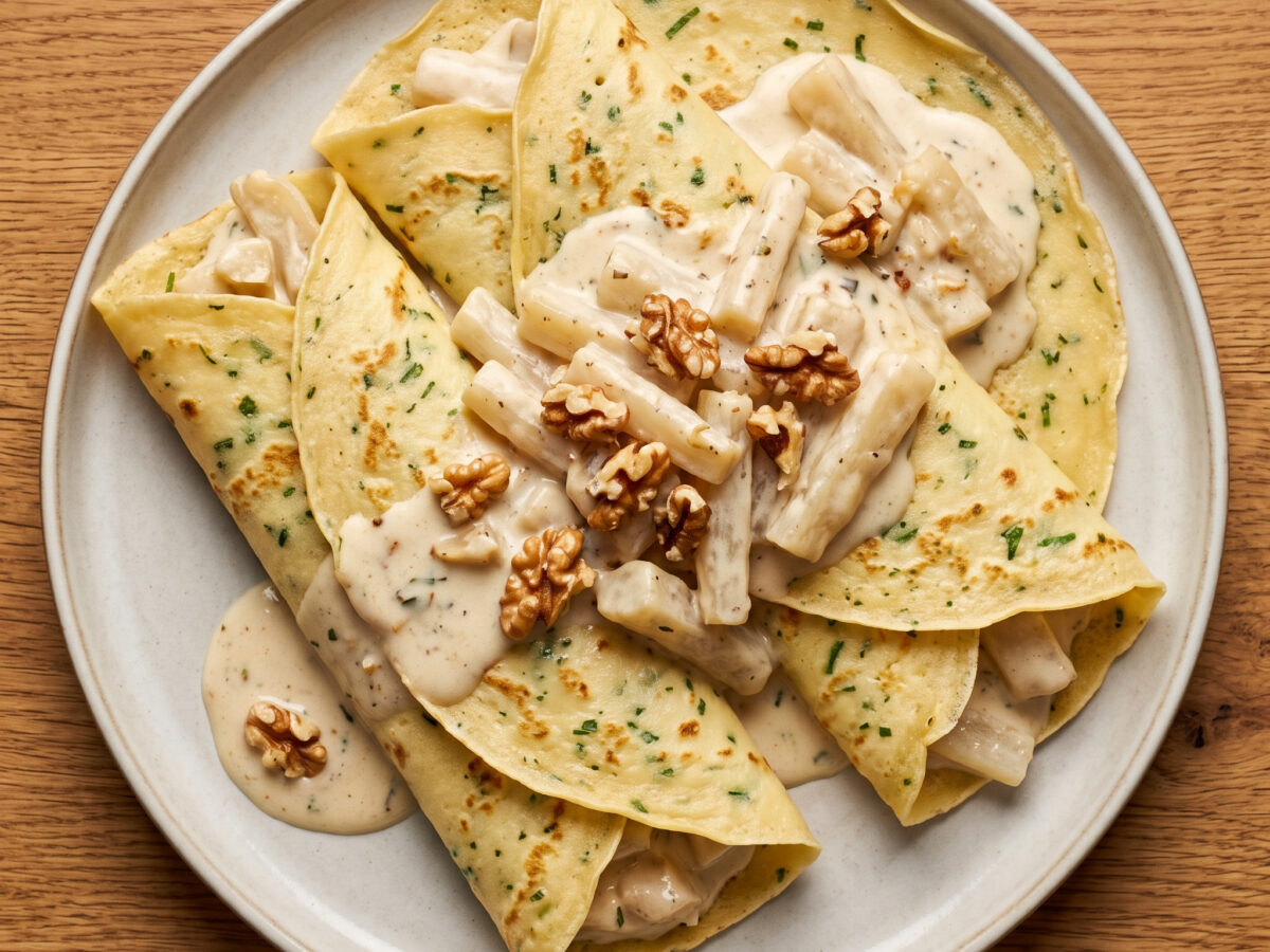 Kräuterflädle mit Schwarzwurzelragout