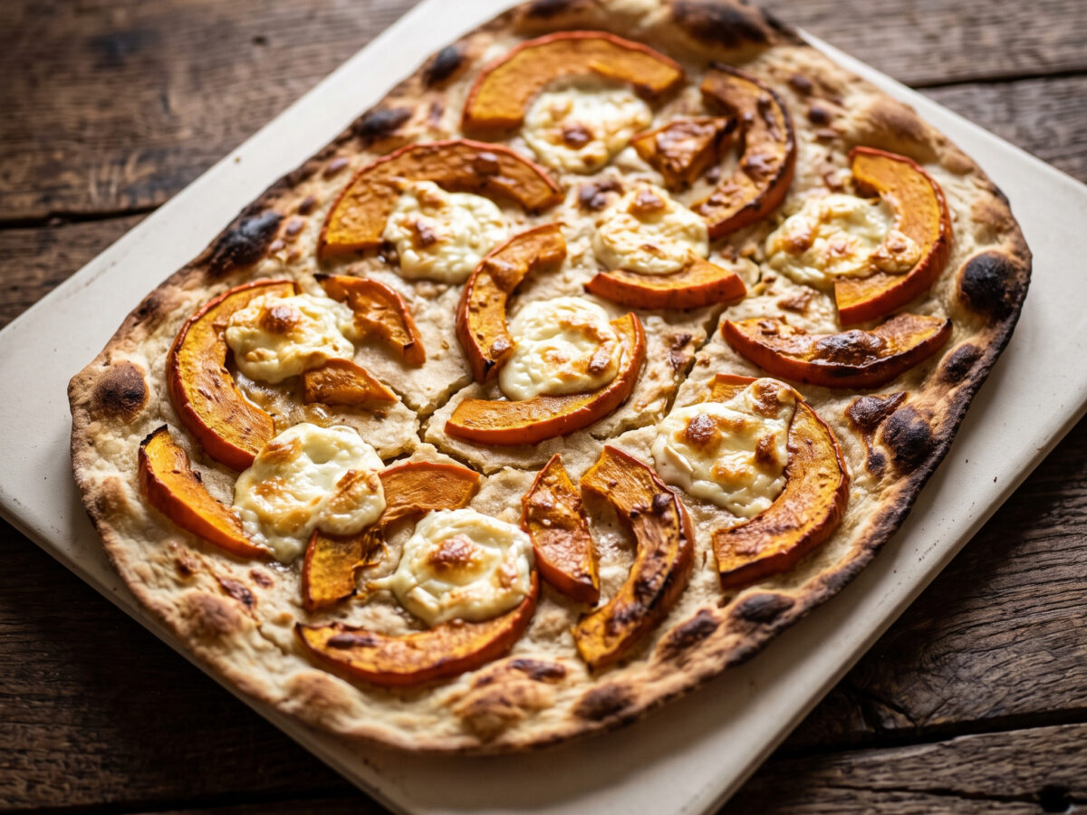 Kürbis-Flammkuchen mit Ziegenfrischkäse