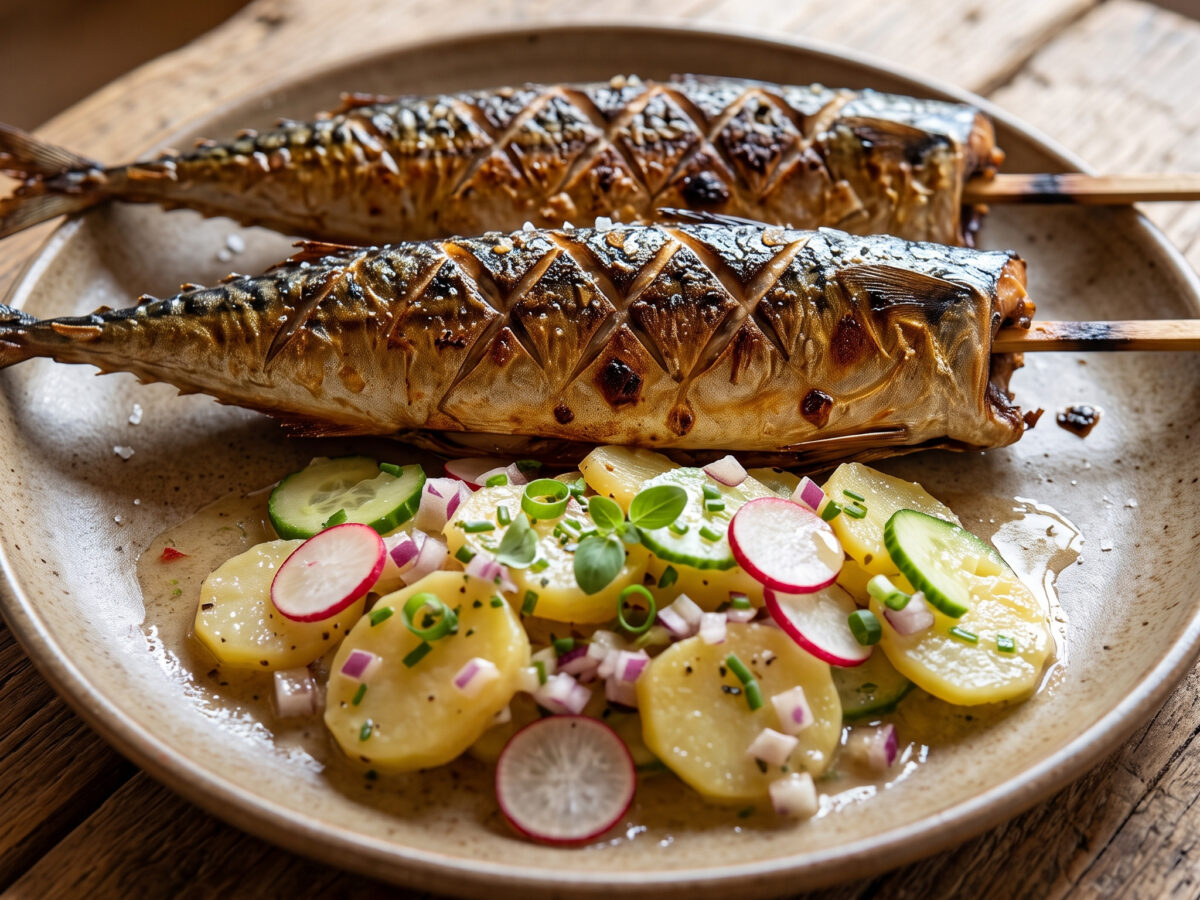 Makrelen-Steckerlfisch mit bayerischem Kartoffelsalat