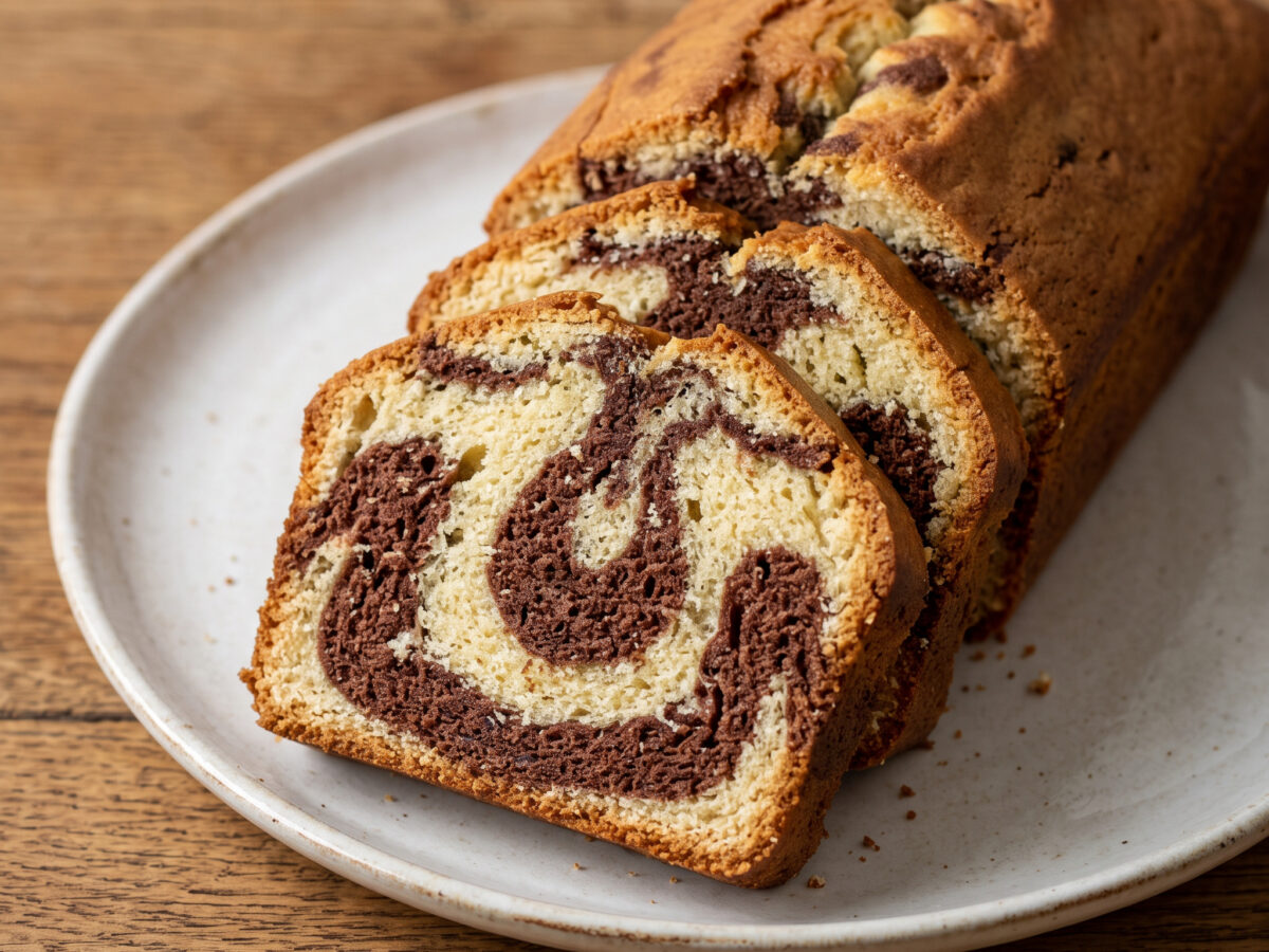 Marmorierte Kuchenstücke mit glänzender Schokodecke