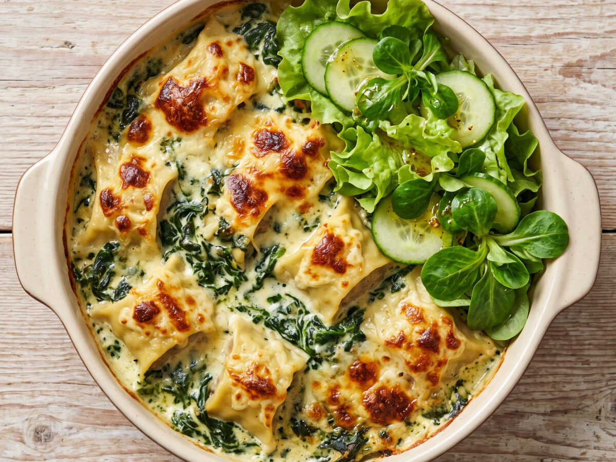 Maultaschenauflauf mit Spinat