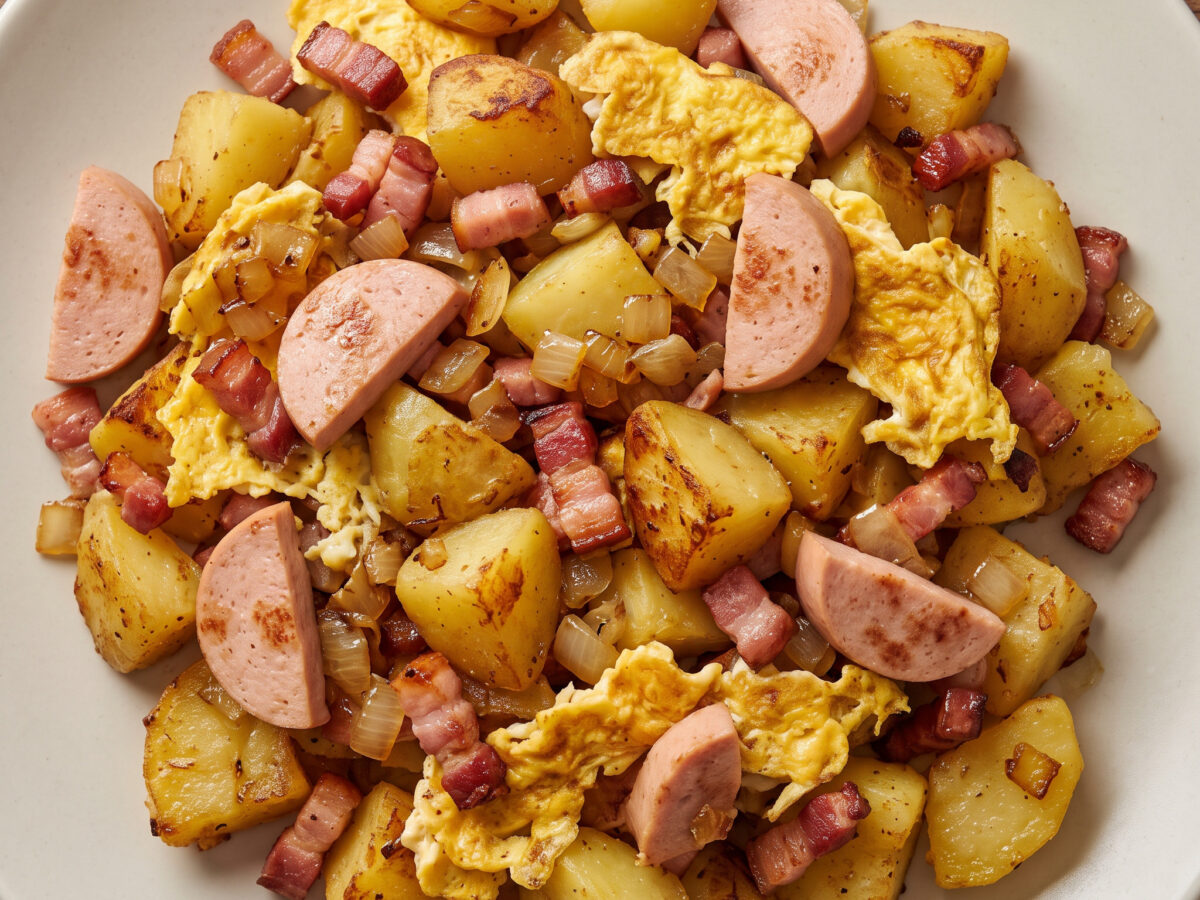 Mecklenburger Bauernfrühstück mit Speck und Fleischwurst