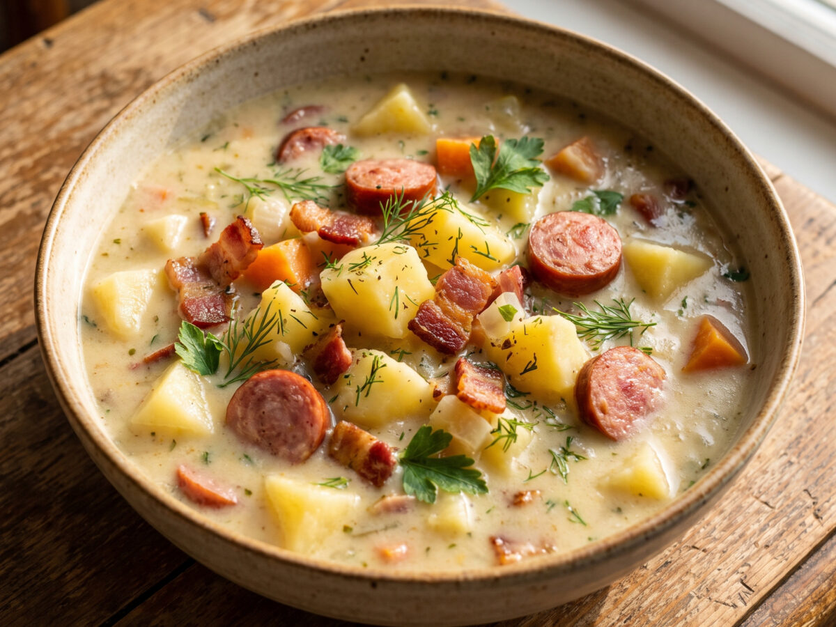 Mecklenburg-Vorpommern | Mecklenburger Kartoffelsuppe | Deftig, cremig und mit aromatischem Speck und Suppengemüse zubereitet.