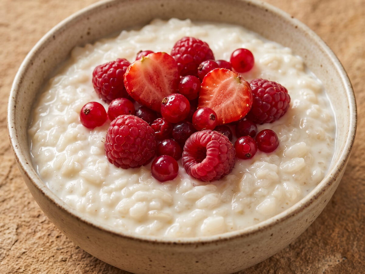 Milchreis mit roten Beeren