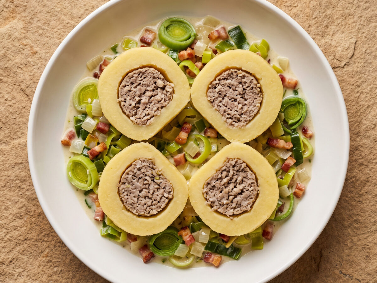 Nesterhebbes mit Lauchgemüse