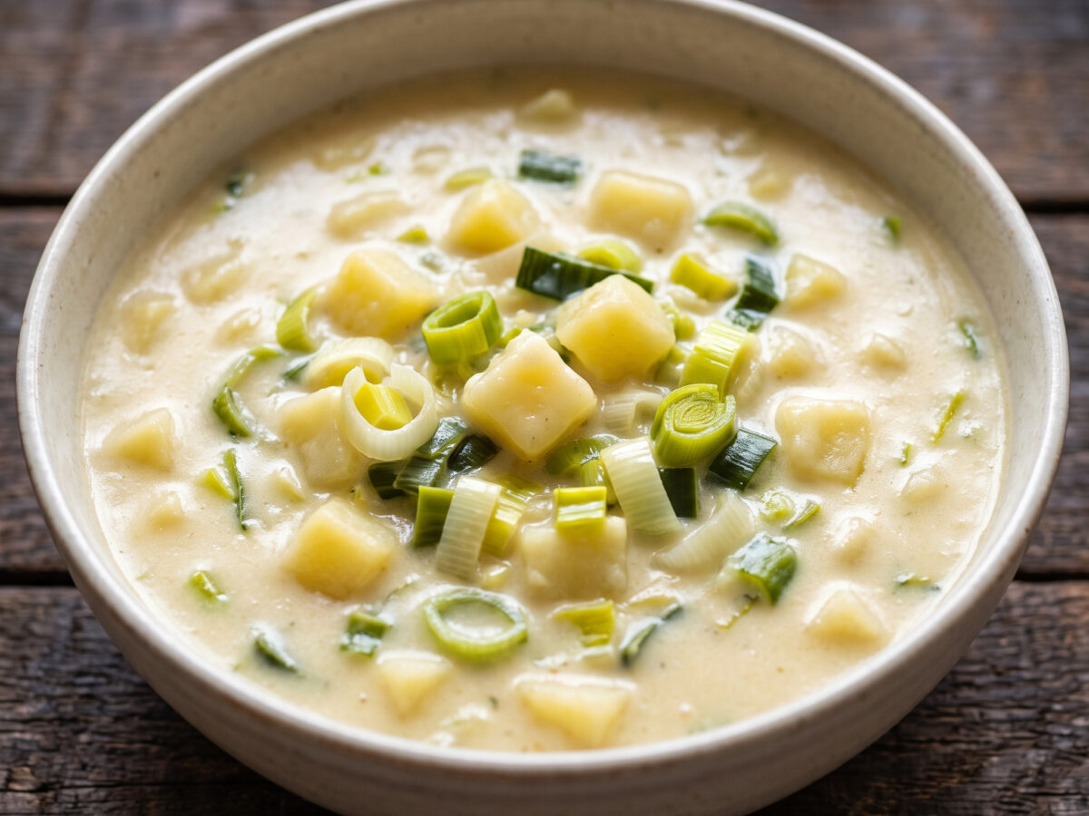 Ostfriesische Käsesuppe mit Kartoffeln und Lauch