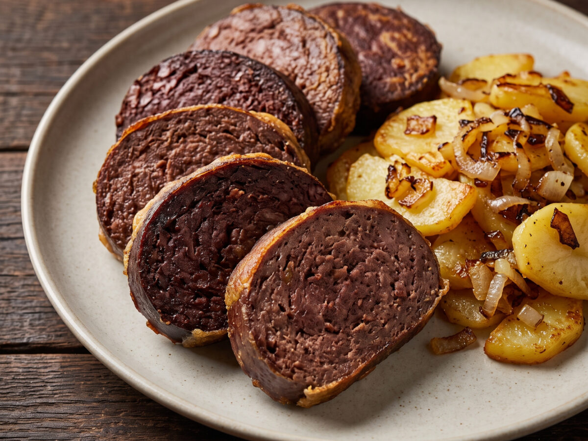 Panhas mit Bratkartoffeln und Sauerkraut