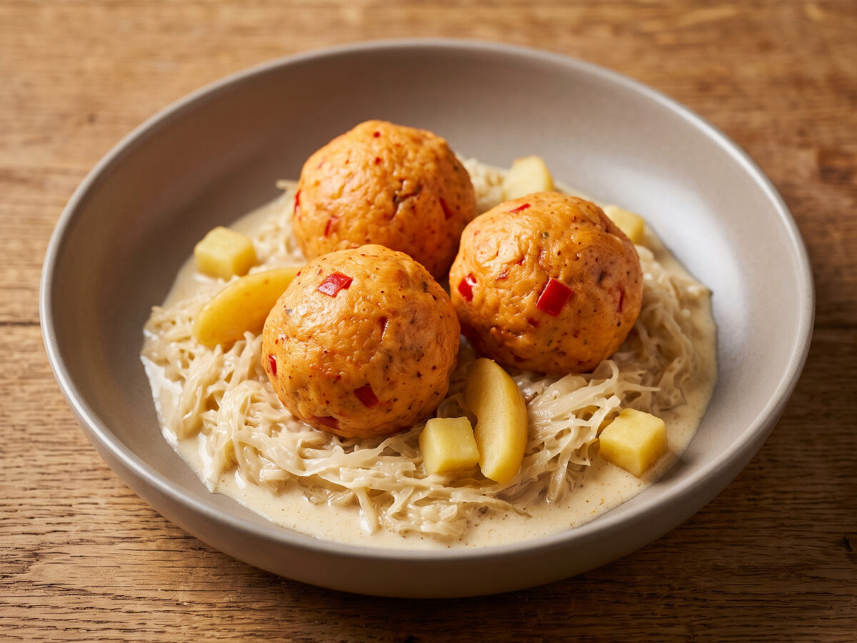Herzhafte Knödel mit cremigem Kraut