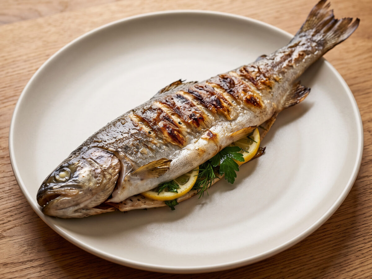 Ein ganzer Fisch vom Rost