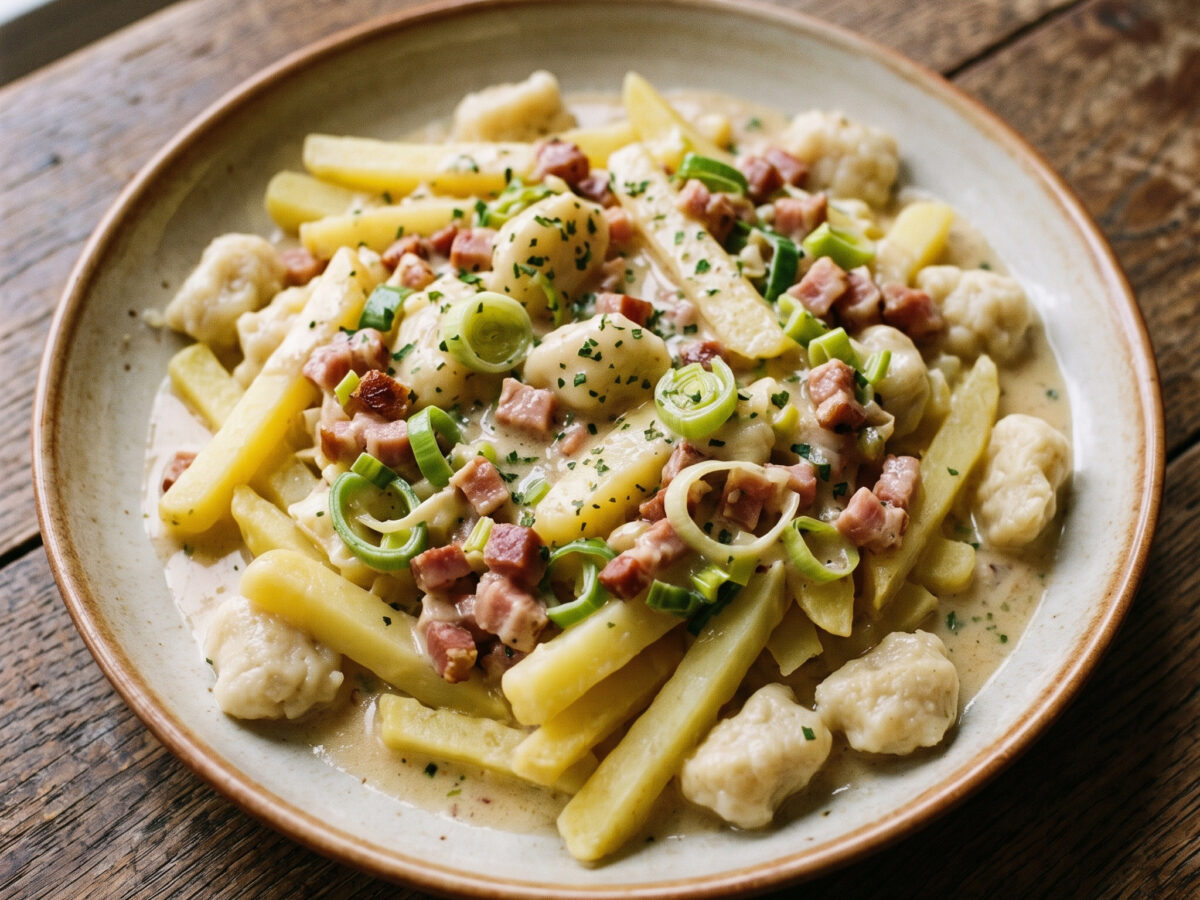 Pfälzer Verheierte mit Speck-Rahm-Soße