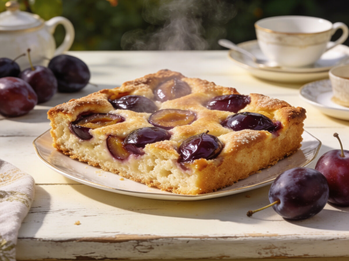 Ein Stück Pfälzer Zwetschgenkuchen bringt Spätsommer auf den Kaffeetisch