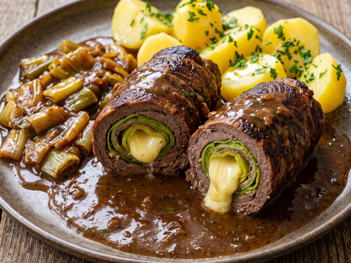 Pferderouladen mit Lauch-Käse-Füllung