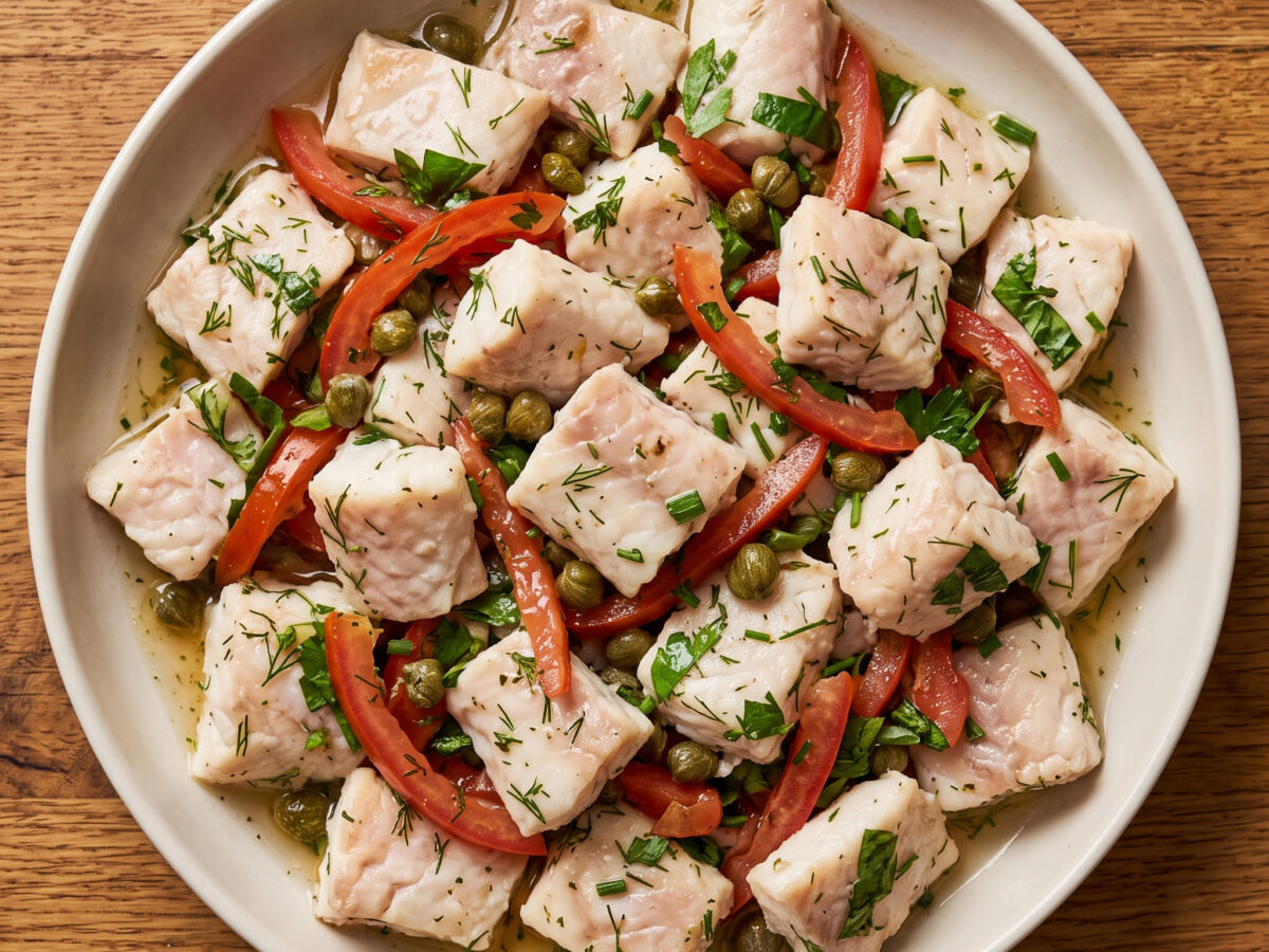 Pikanter Rotbarsch-Fischsalat mit Kräutern
