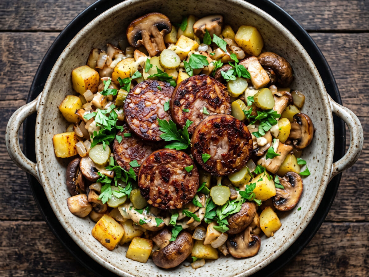 Pilzpfanne mit Bremer Knipp und Bratkartoffeln