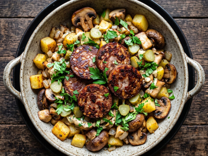 Pilzpfanne mit Bremer Knipp und Bratkartoffeln