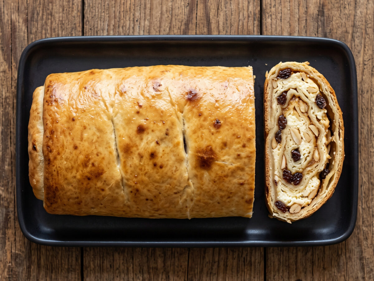 Quarkstrudel mit Apfelkraut und Korinthen