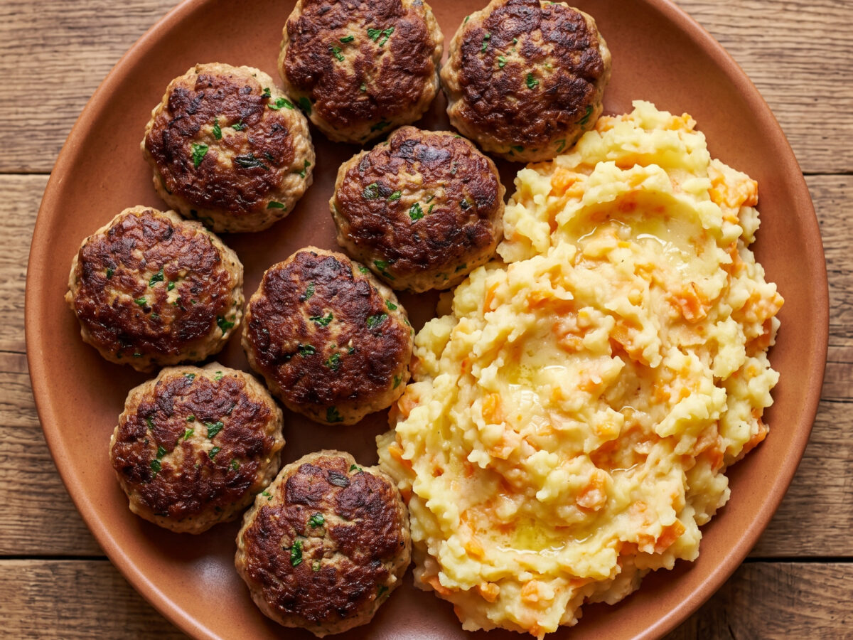 Rheinische Frikadellen mit Kartoffel-Möhren-Stampf