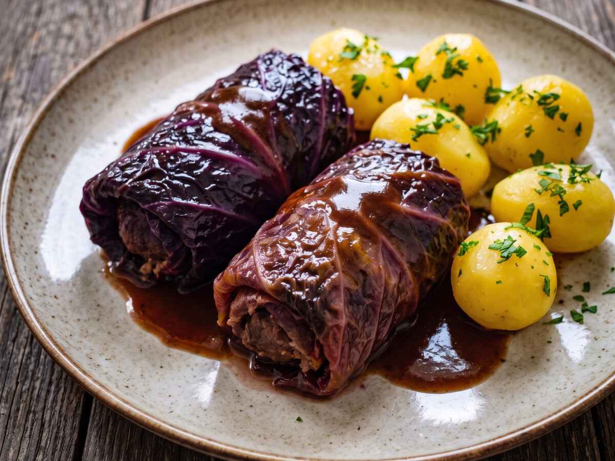 Rotwickel mit Wildfleischfüllung