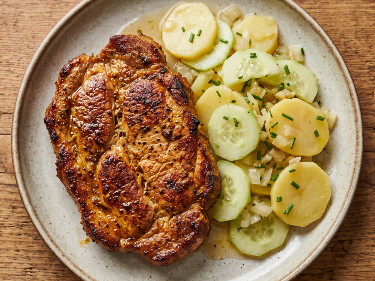 Saarländischer Schwenkbraten mit Kartoffel-Gurkensalat