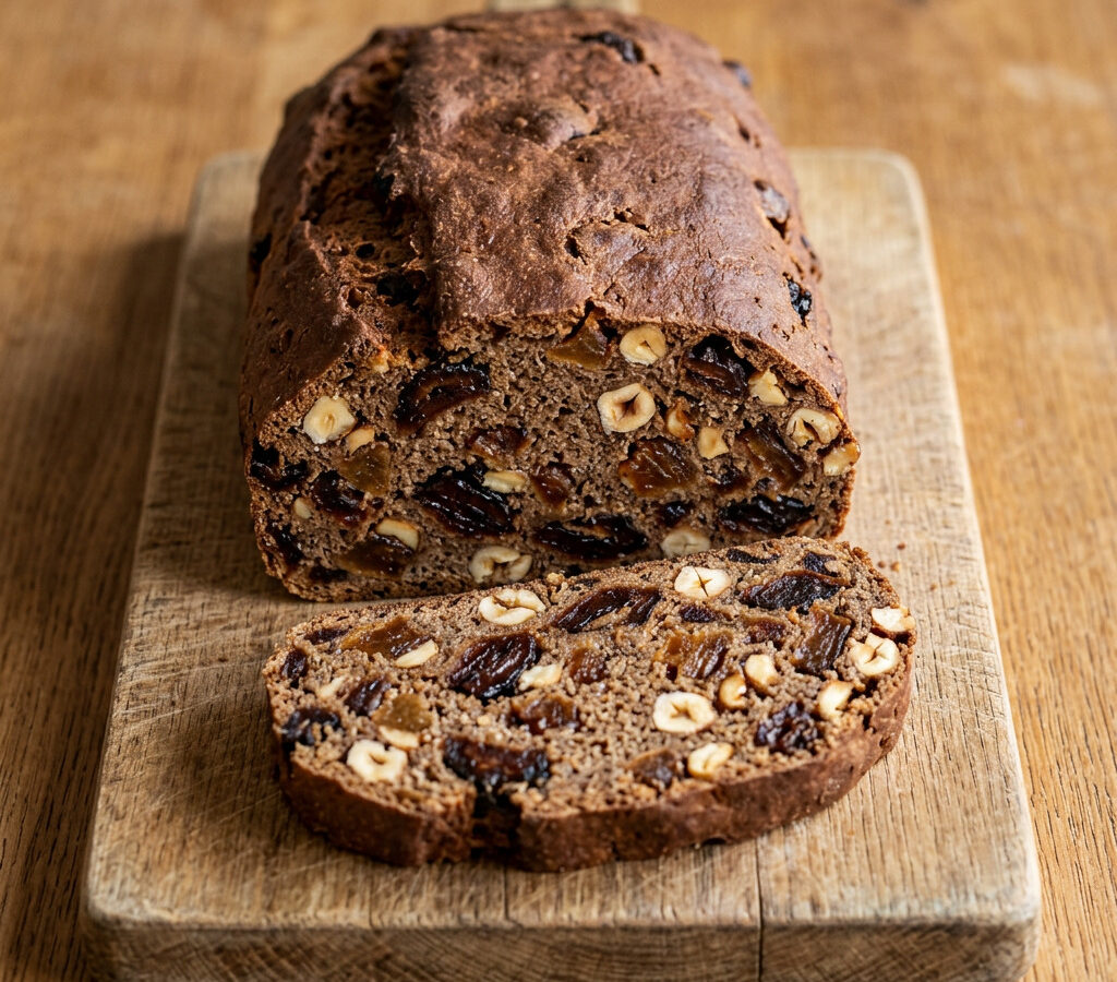 Saarländisches Klötzenbrot mit Dörrbirnen, Dörrpflaumen und Haselnüssen