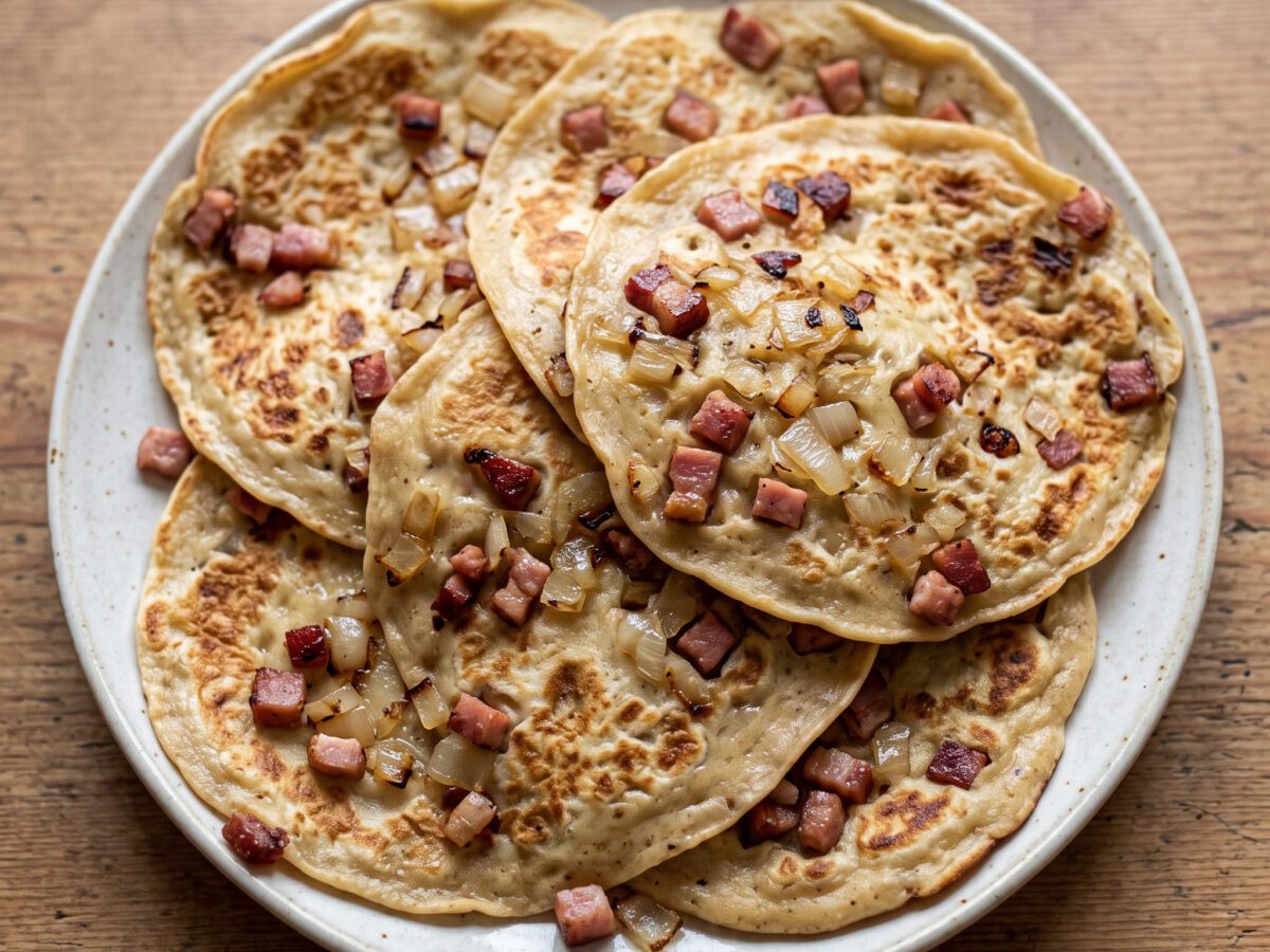 Sächsische Buttermilchplinsen mit Speck und Zwiebeln