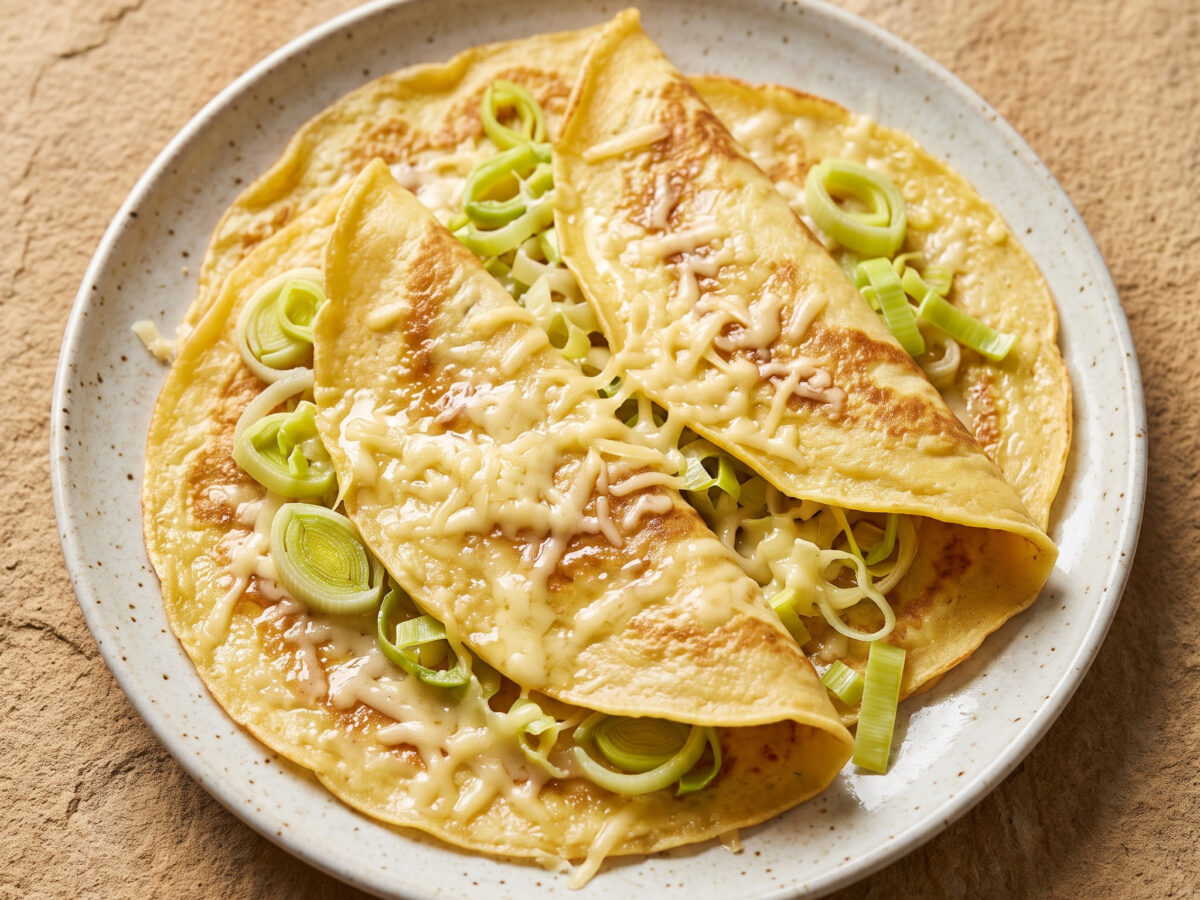 Sächsische Plinsen mit Lauch und Bergkäse