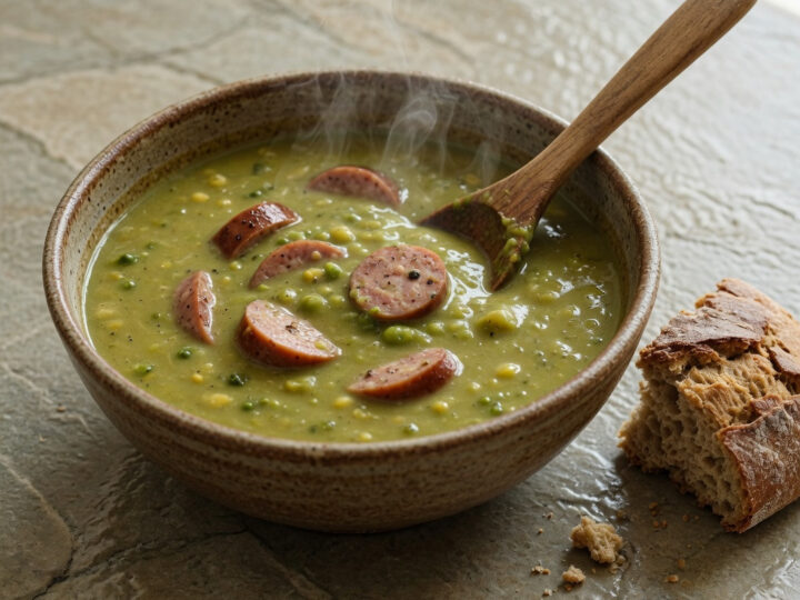 Sämige Erbsensuppe mit rauchiger Wurst