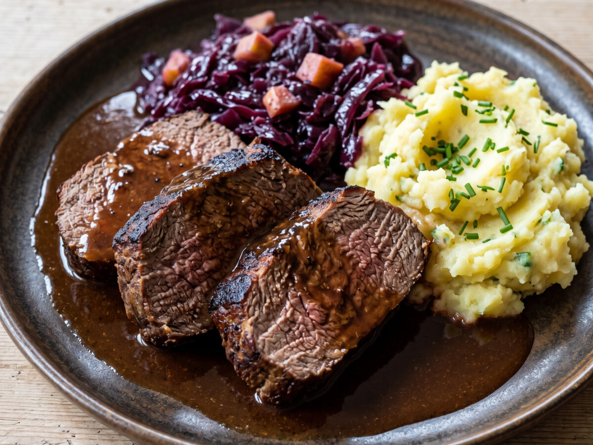 Dunkle Biersauce, zarter Sonntagsbraten
