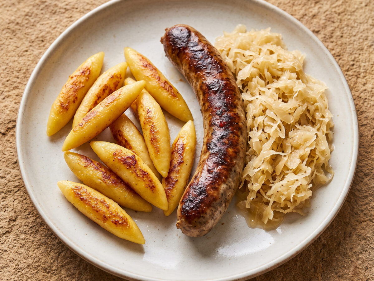 Schupfnudeln mit Thüringer Rostbratwurst und Sauerkraut