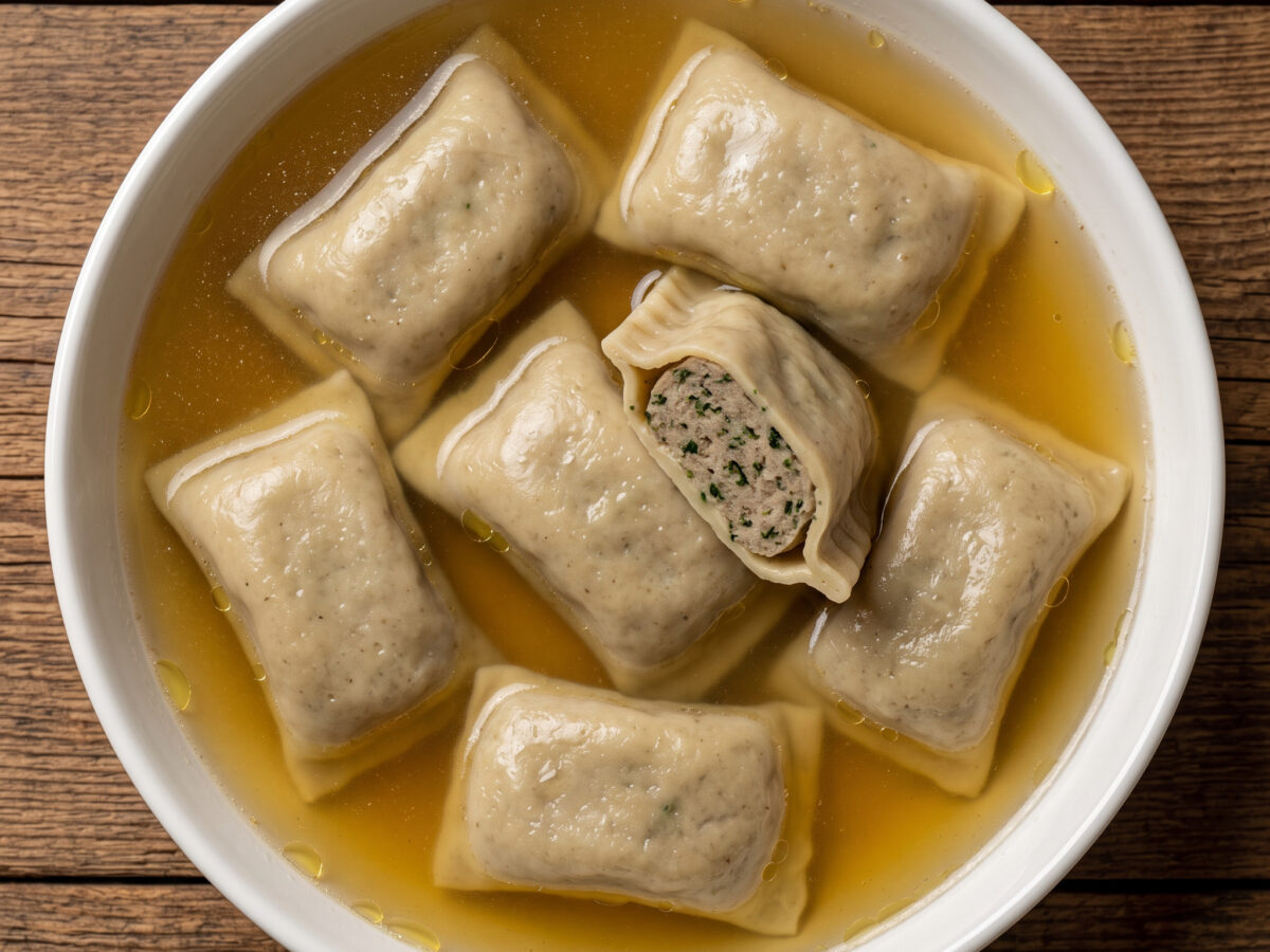 Schwäbische Maultaschensuppe mit Spinat-Brät-Füllung