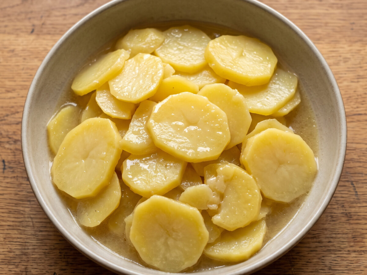 Schlotzige Beilage mit heißer Brühe