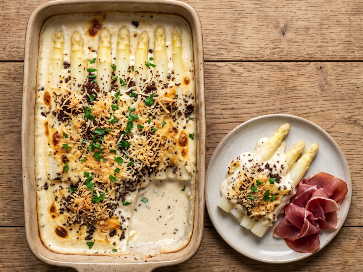 Spargelauflauf mit westfälischem Rohschinken