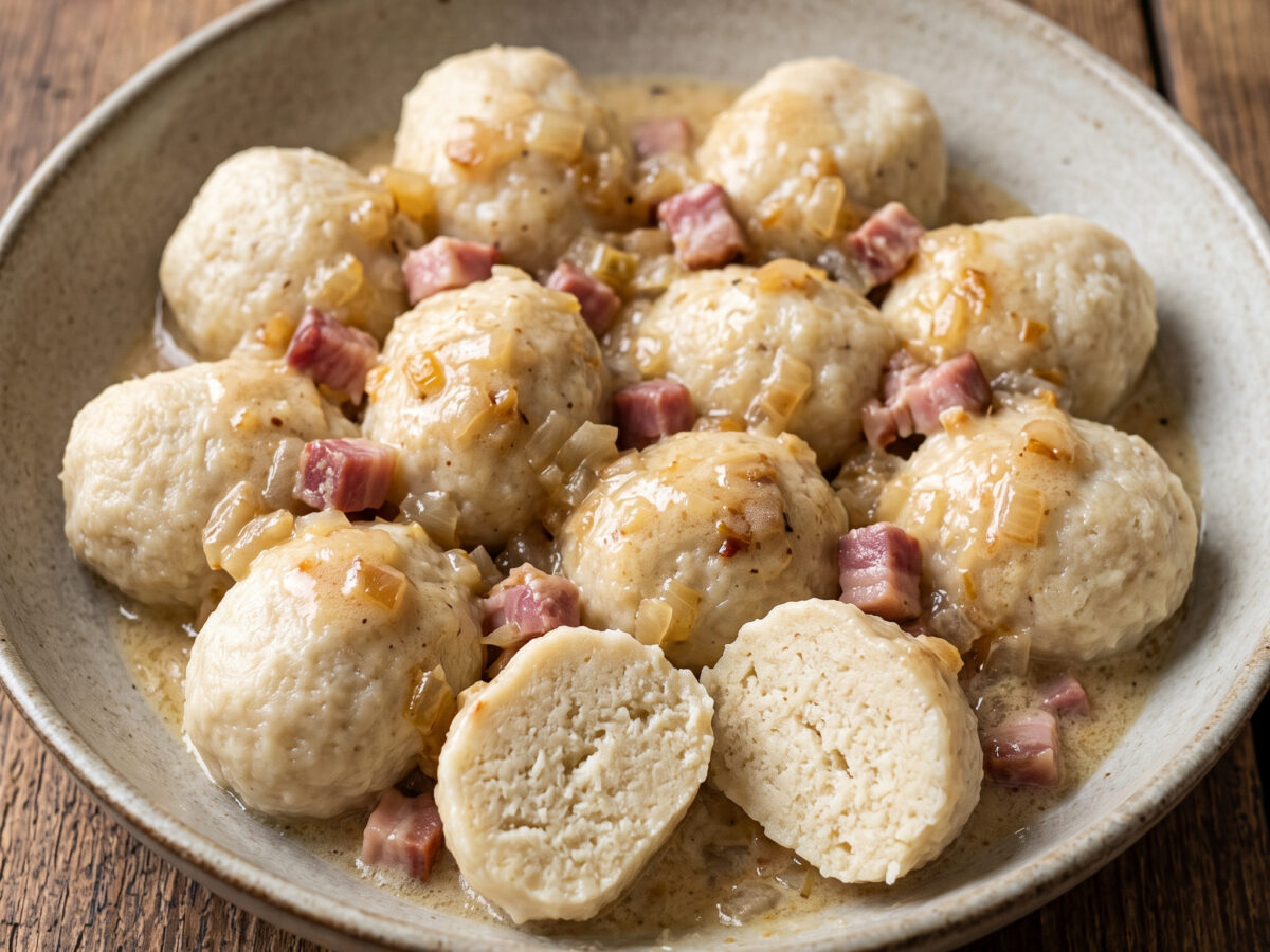 Spatzeklöß mit Specksoß