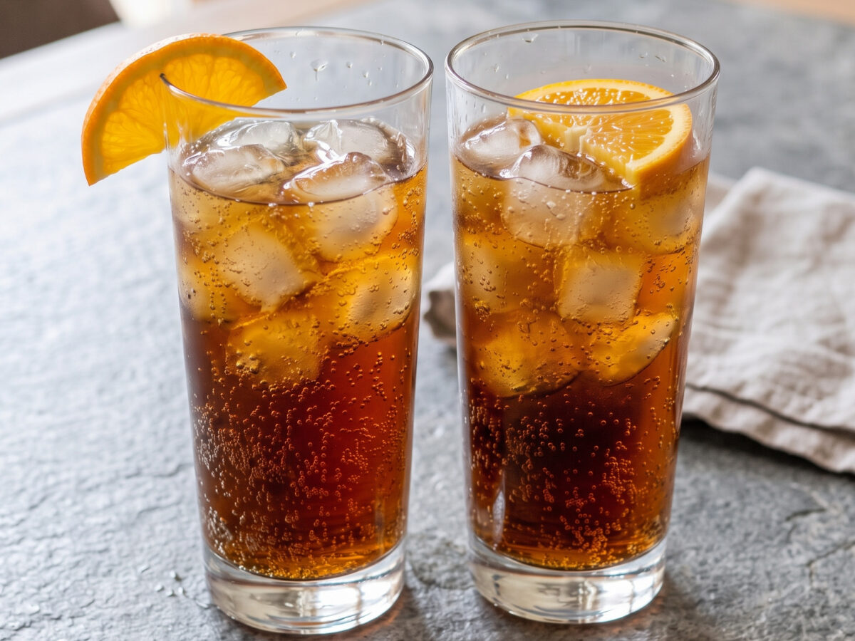 Bayerische Erfrischung | Spezi selbst gemacht | Fruchtige Cola-Orange-Mischung mit frisch gepresstem Saft und prickelndem Wasser.