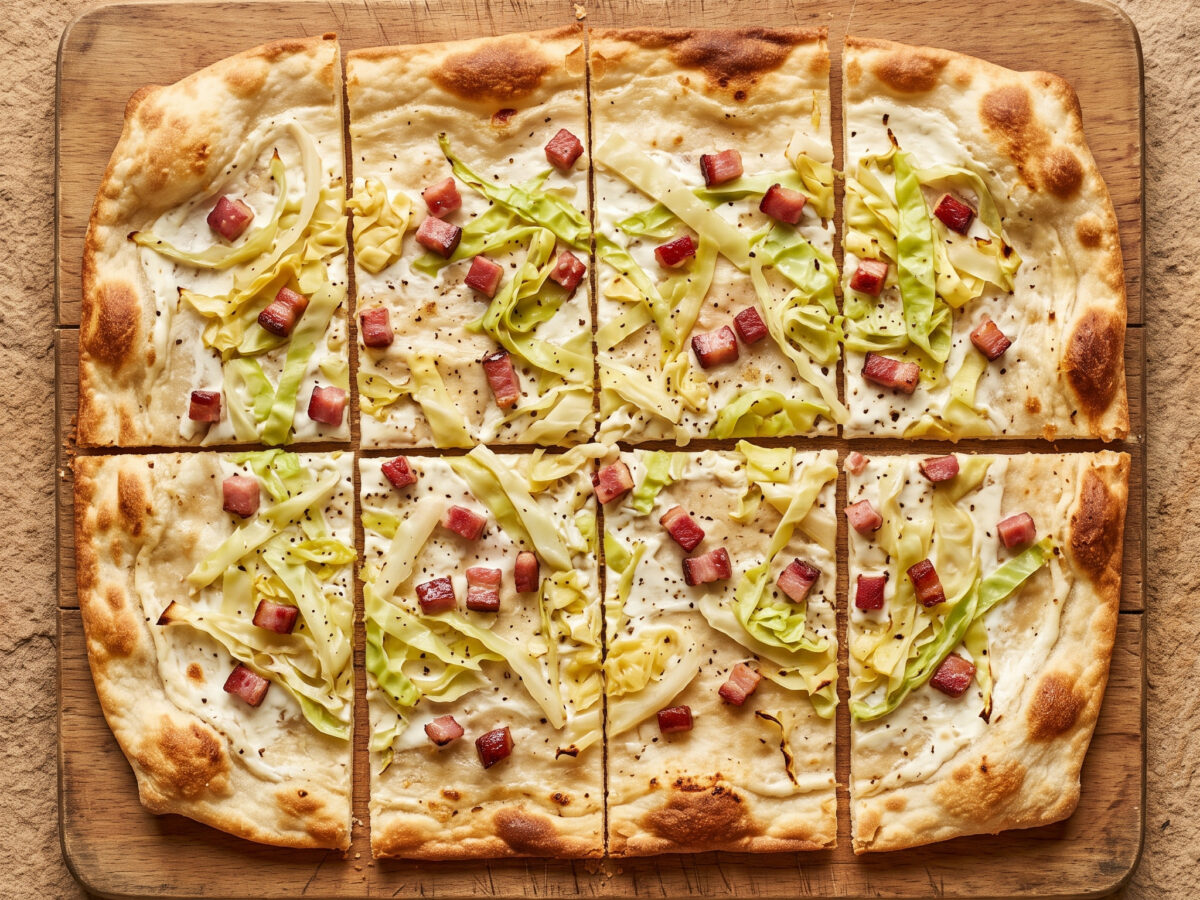 Spitzkohl-Flammkuchen mit Speck