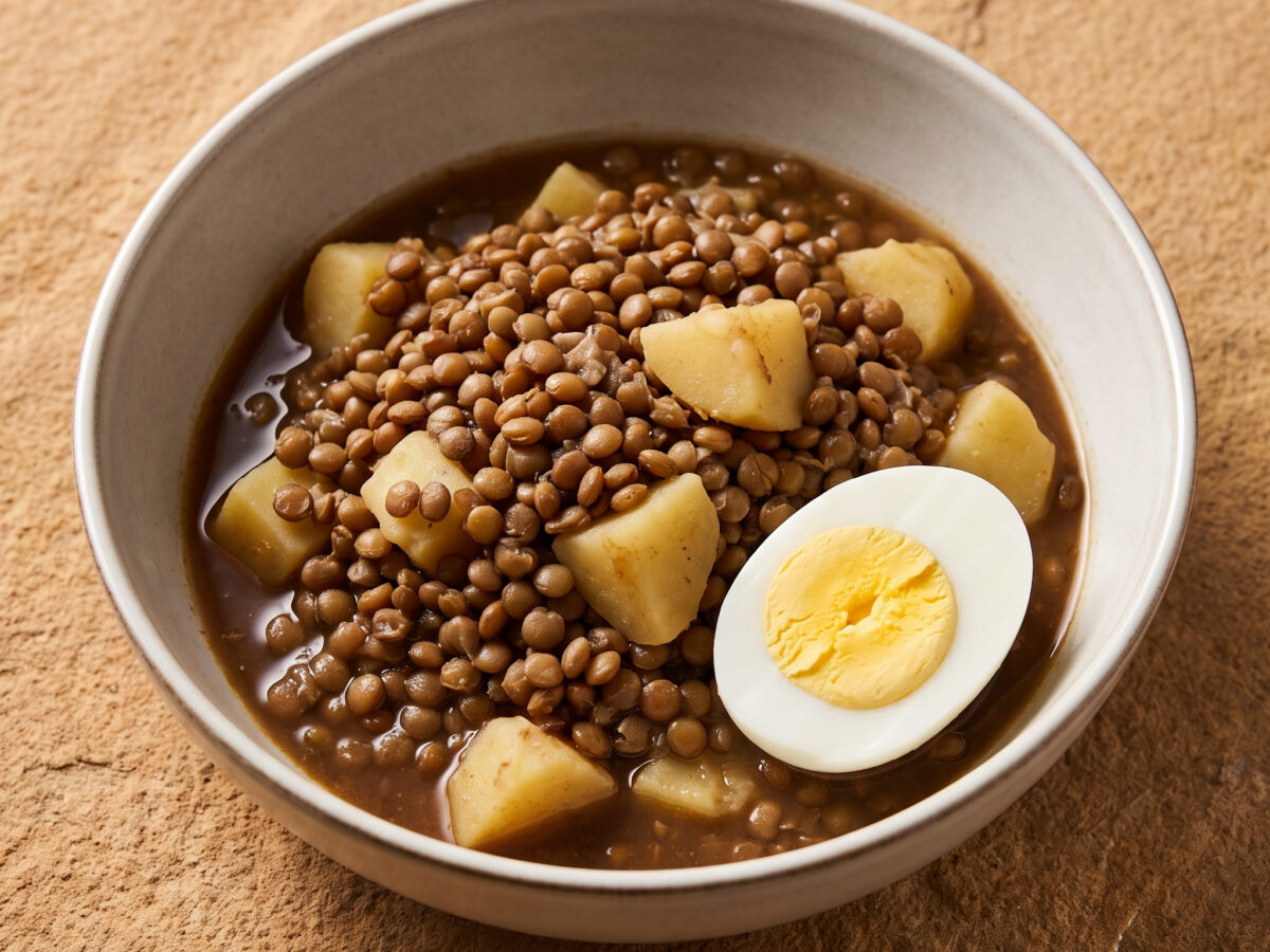 Thüringer Linsengemüse mit Kartoffeln und Ei