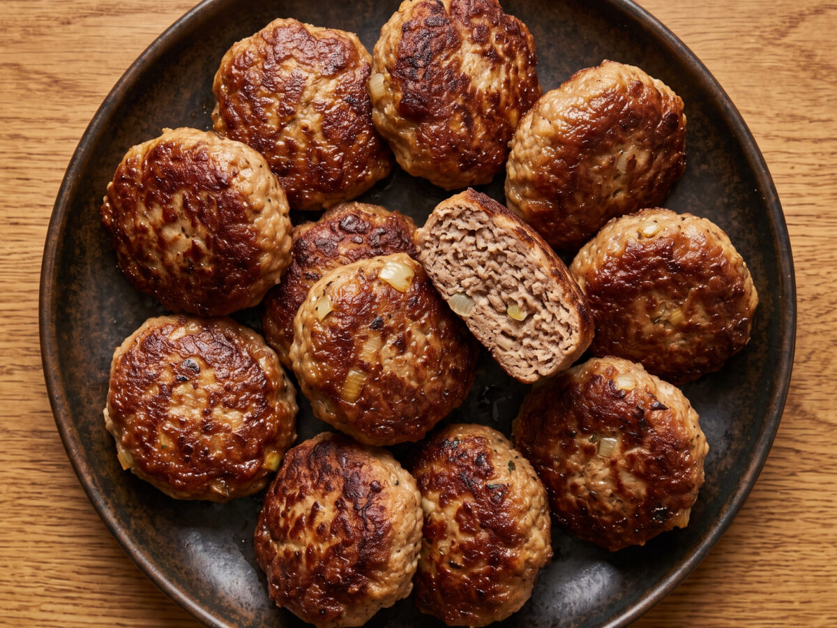 Thüringer Mettfrikadellen mit Kartoffelstampf und Schmorkraut