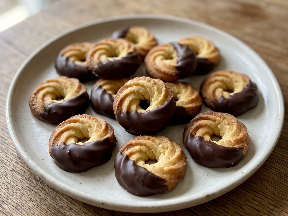 Mürbe Butterkringel mit Schokolade