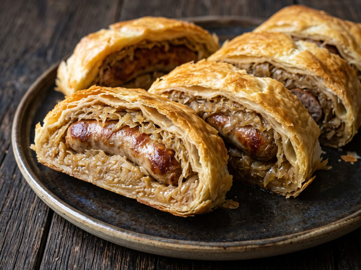 Thüringer Rostbratwurst-Strudel mit Sauerkraut